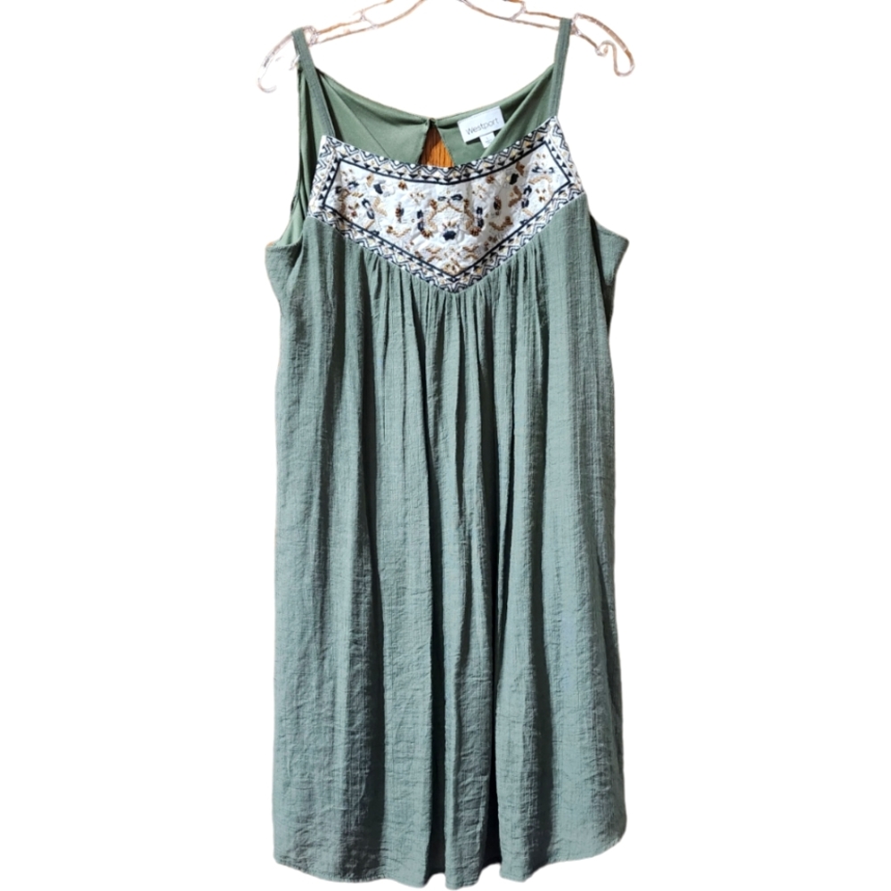 Westport dress sage green beading summer spring sleeveless flowy size large
